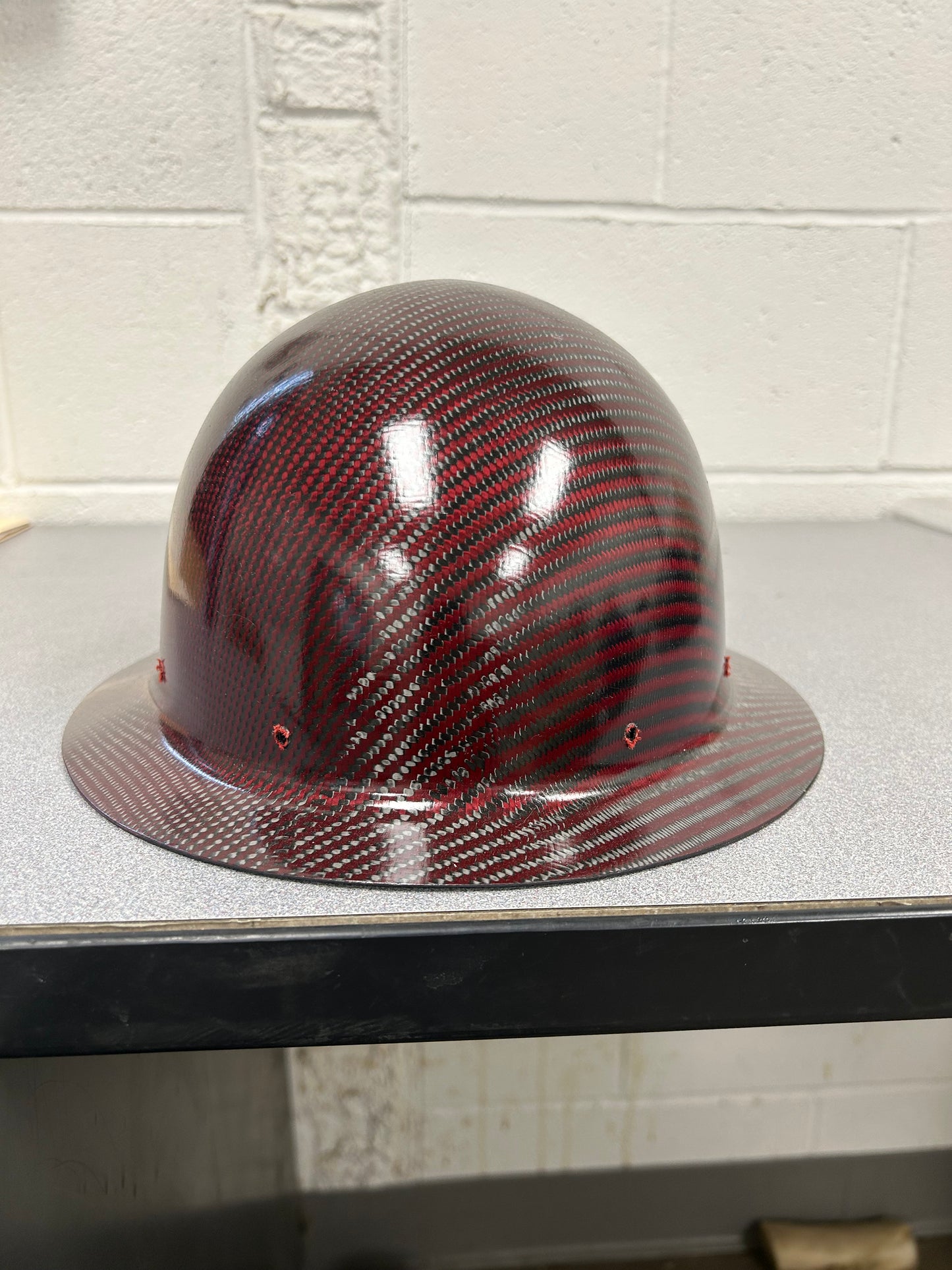Cosmetic Blemish, RED Semi Gloss, Full Brim Hard Hat WITH RWB FLAG & MEXICAN FLAG