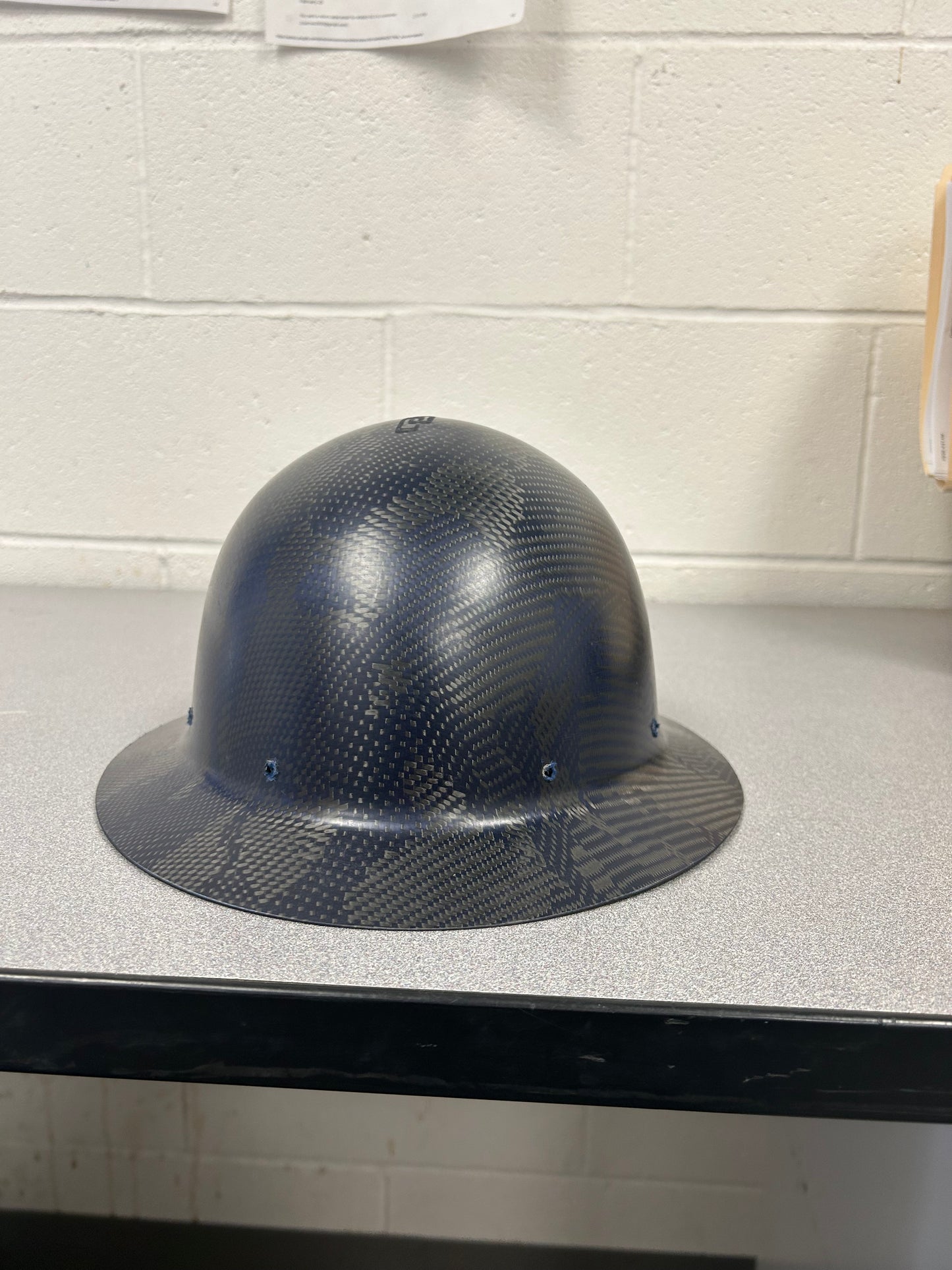 BLUE  CAMO FULL BRIM WITH BW FLAG IN THE FRONT OF HARD HAT