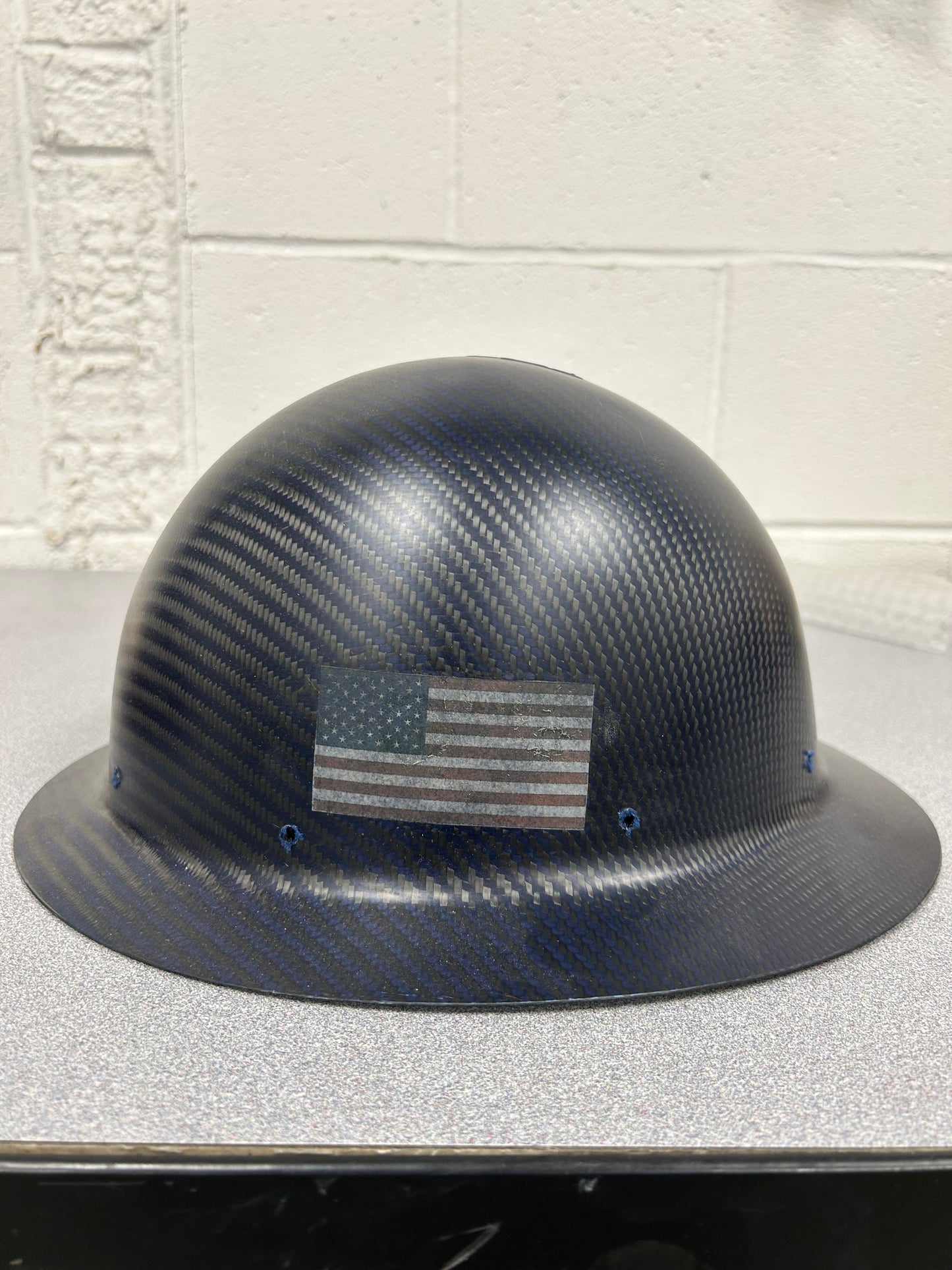 Cosmetic Blemish BLUE  Semi Gloss,  FULL BRIM HARD HAT WITH RWB & FLORIDA FLAG