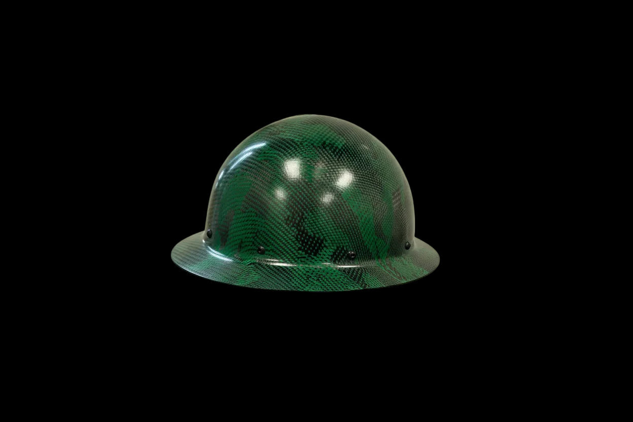 Camouflage CC™ Carbon/Kevlar® Green Hard Hat : Full Brim