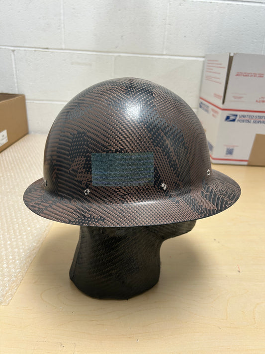 Cosmetic Blemish CAMO BRONZE WITH FLAG Semi Gloss,  FULL BRIM HARD HAT